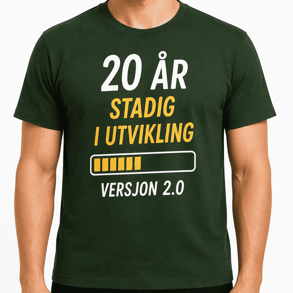 T-skjorte til 20-årsdag – 20 år stadig i utvikling versjon 2.0