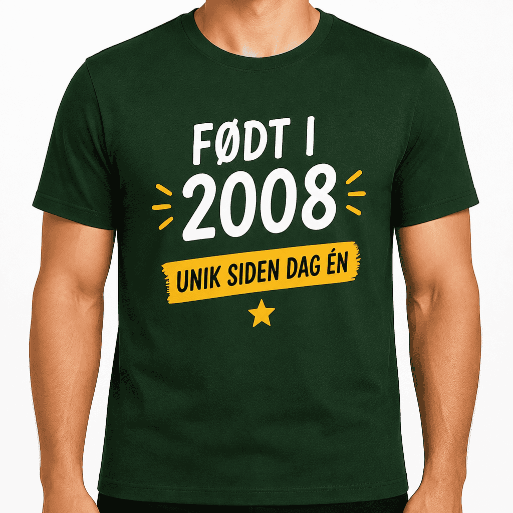 T-skjorte til 18-årsdag – Født i 2008 unik siden dag én