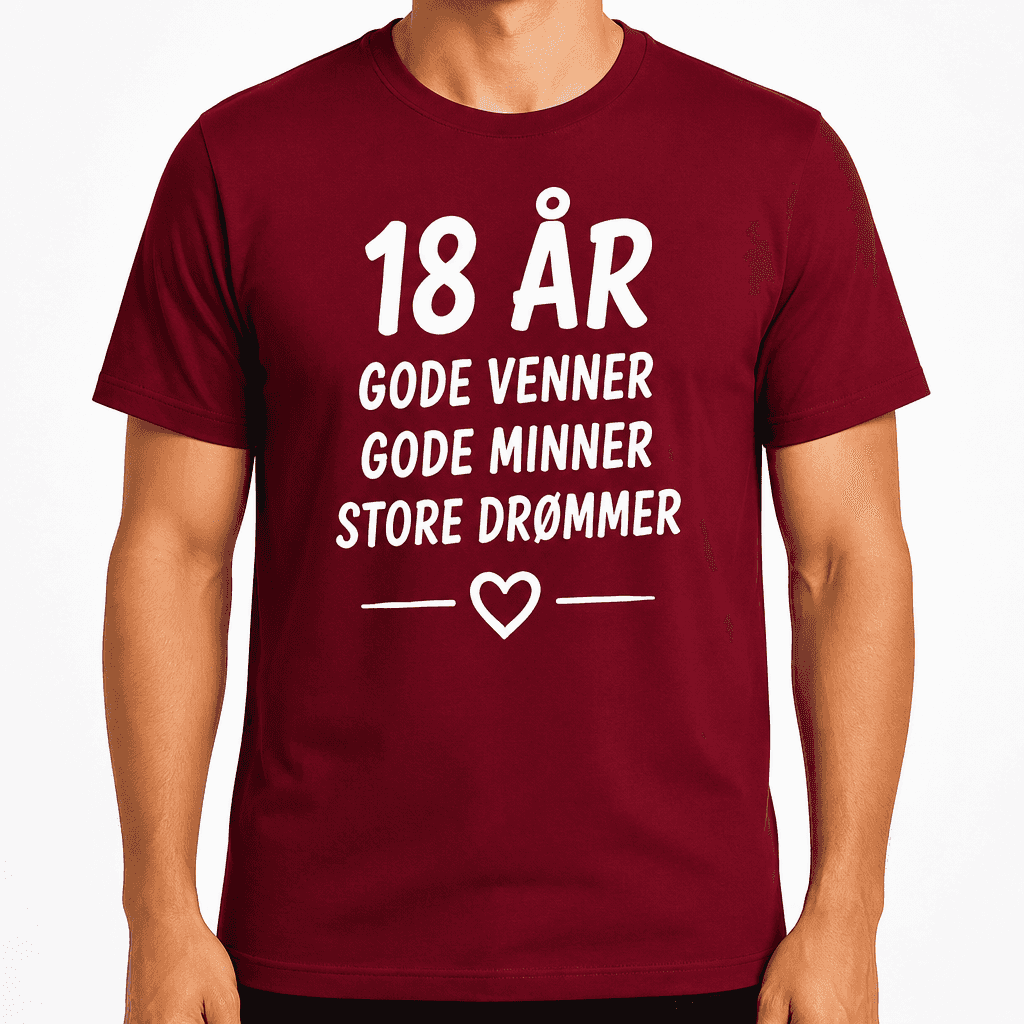 T-skjorte til 18-årsdag – 18 år gode venner gode minner store drømmer