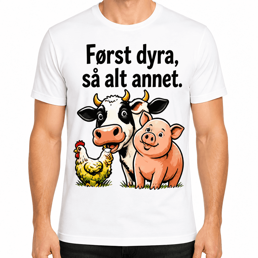 Bonde-T-skjorte – Først dyra, så alt annet.