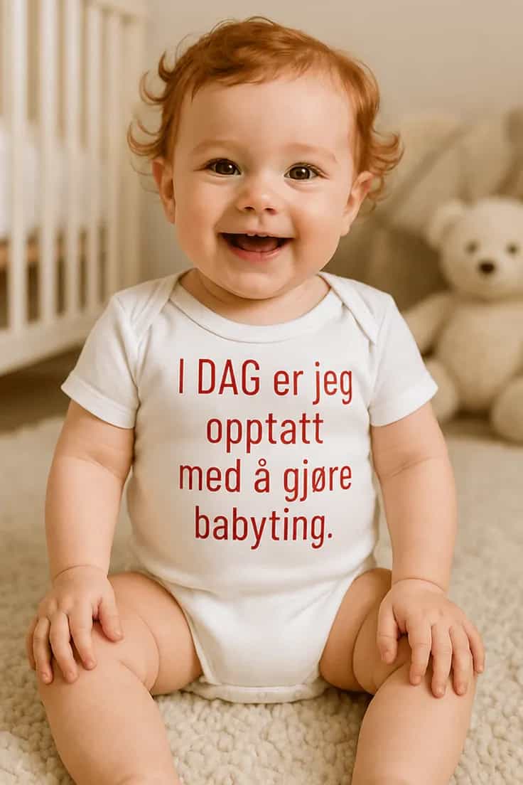 Baby-body Opptatt med babyting – blå tekst