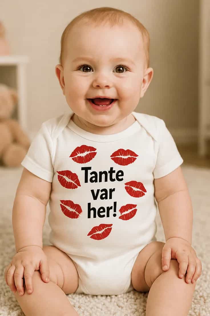 Baby-body Tante var her med ønsket tekst