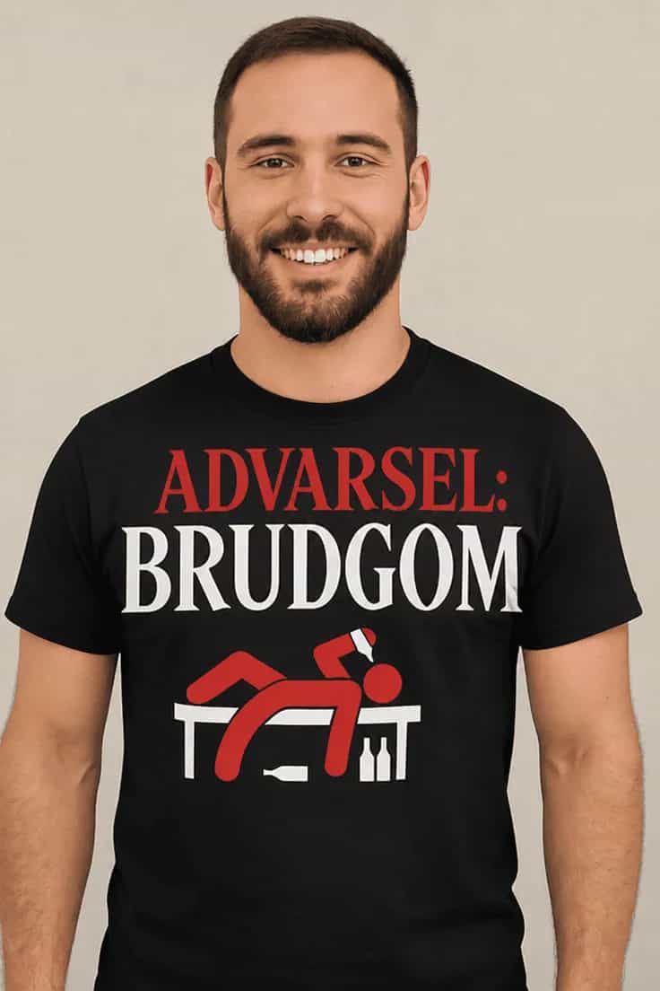 Morsom t-skjorte Advarsel brudgom ADVARSEL: BRUDGOM