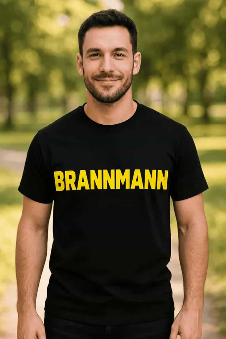 T-skjorte: Brannmann med vannslange