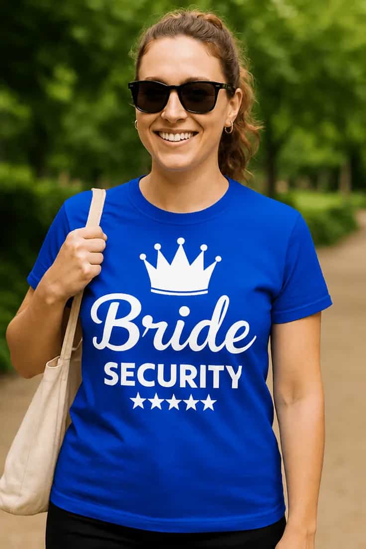 Morsom t-skjorte Brudens sikkerhet – Bride SECURITY