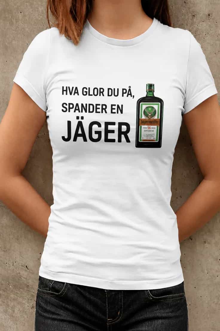 Morsom t-skjorte Spander en Jäger – HVA GLOR DU PÅ