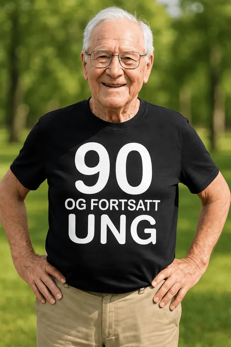 Morsom t-skjorte 90 og fortsatt ung