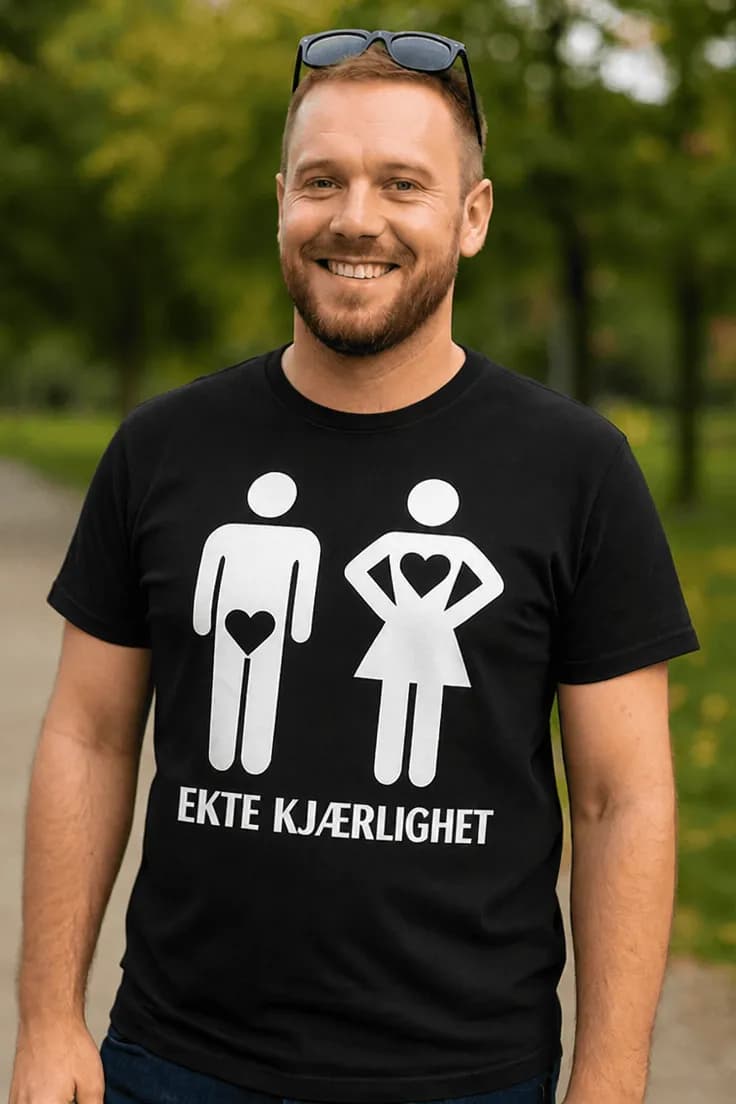 Morsom t-skjorte Ekte kjærlighet – EKTE KJÆRLIGHET