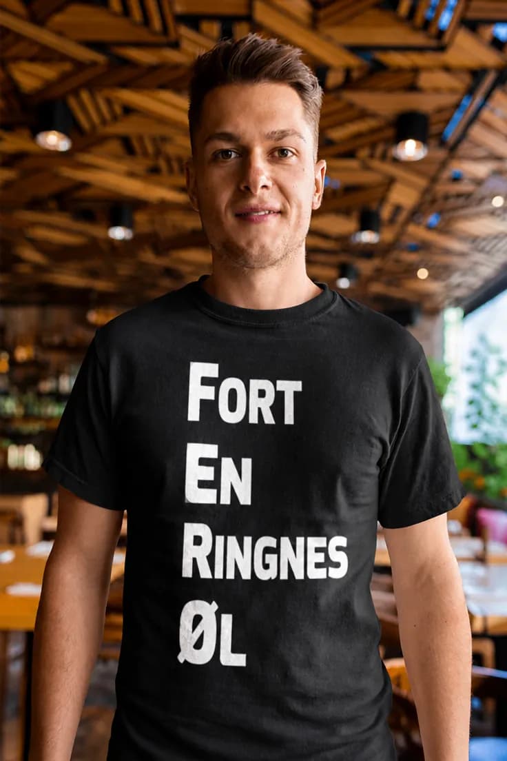 Morsom t-skjorte Fort en Ringnes øl – FORT EN