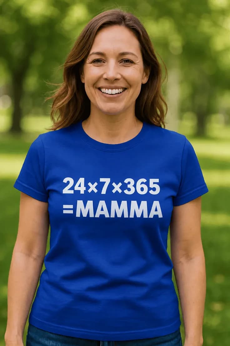 Morsom t-skjorte Mamma hele året – 24x7x365 =MAMMA