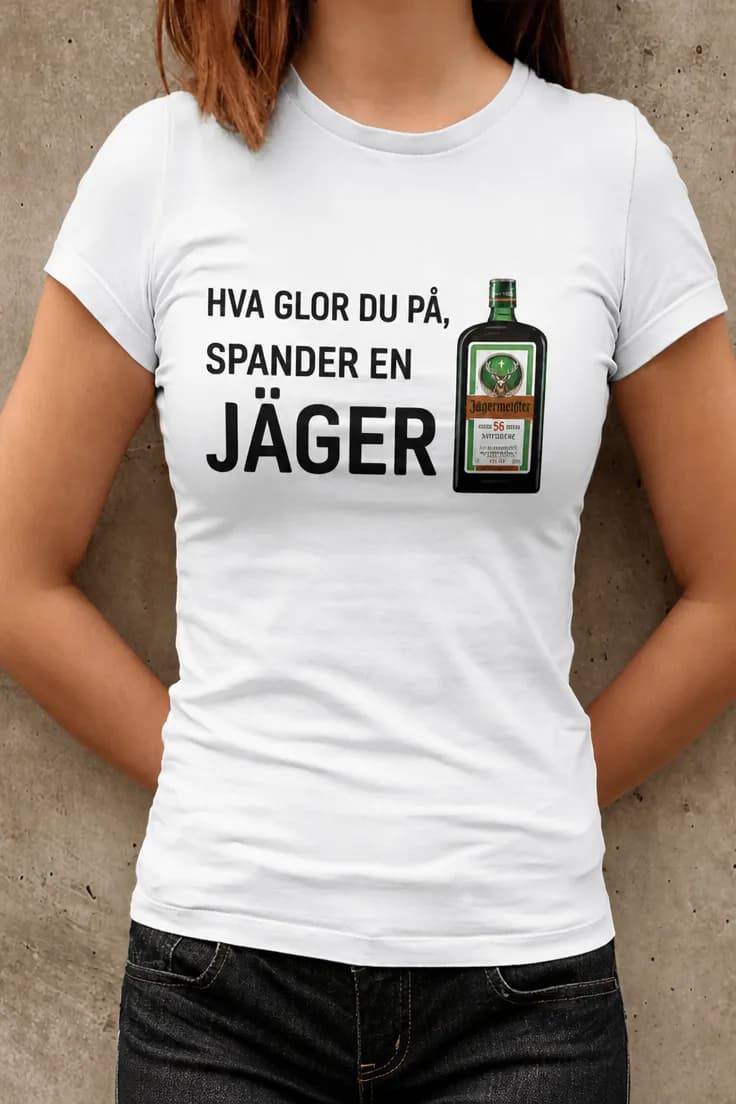 Morsom t-skjorte Spander en Jäger – HVA GLOR DU PÅ