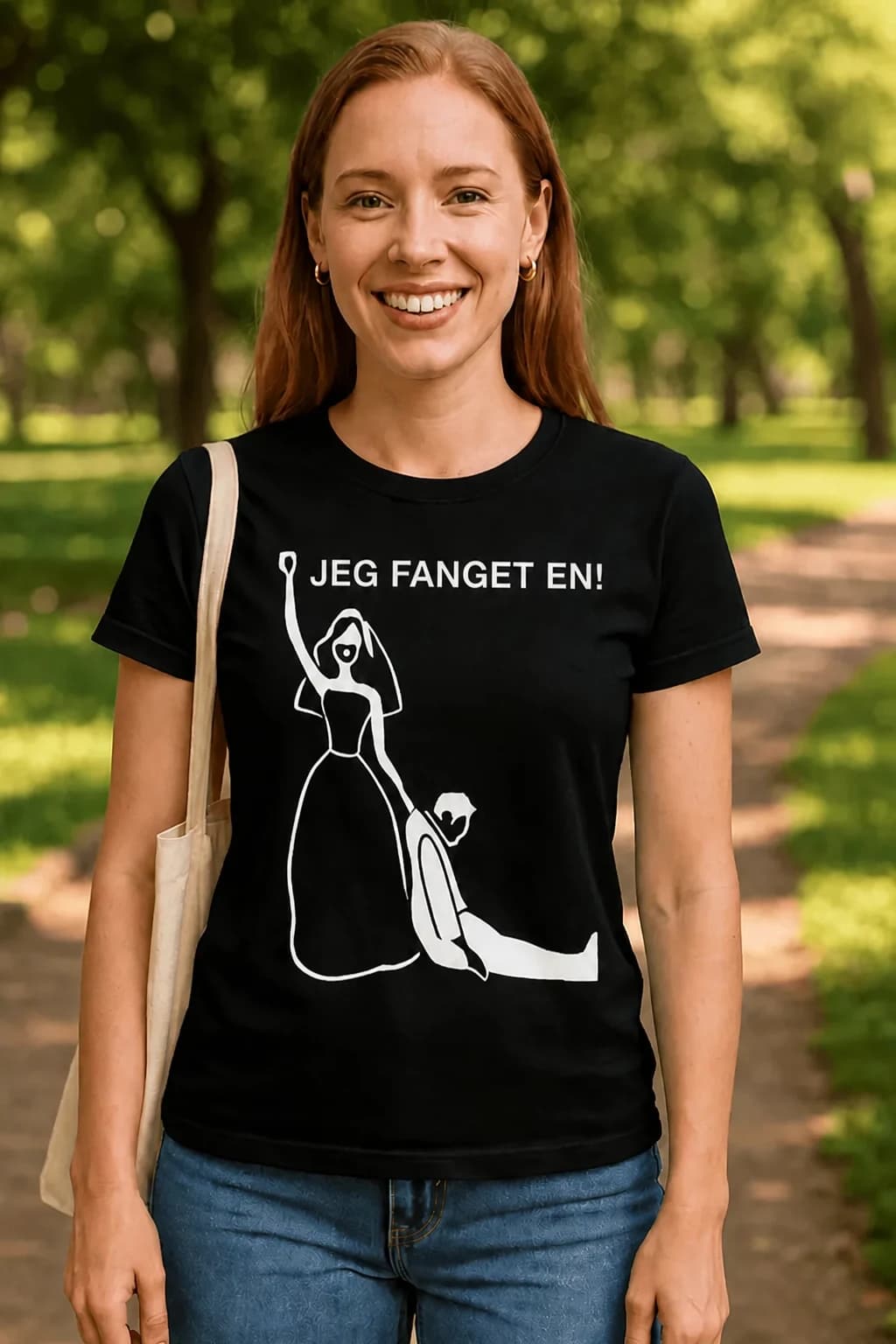 T-skjorte til bruden «Jeg fanget en!»