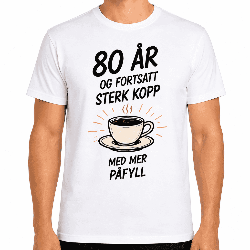 T-skjorte til 80-årsdag – 80 år og fortsatt sterk kopp med mer påfyll