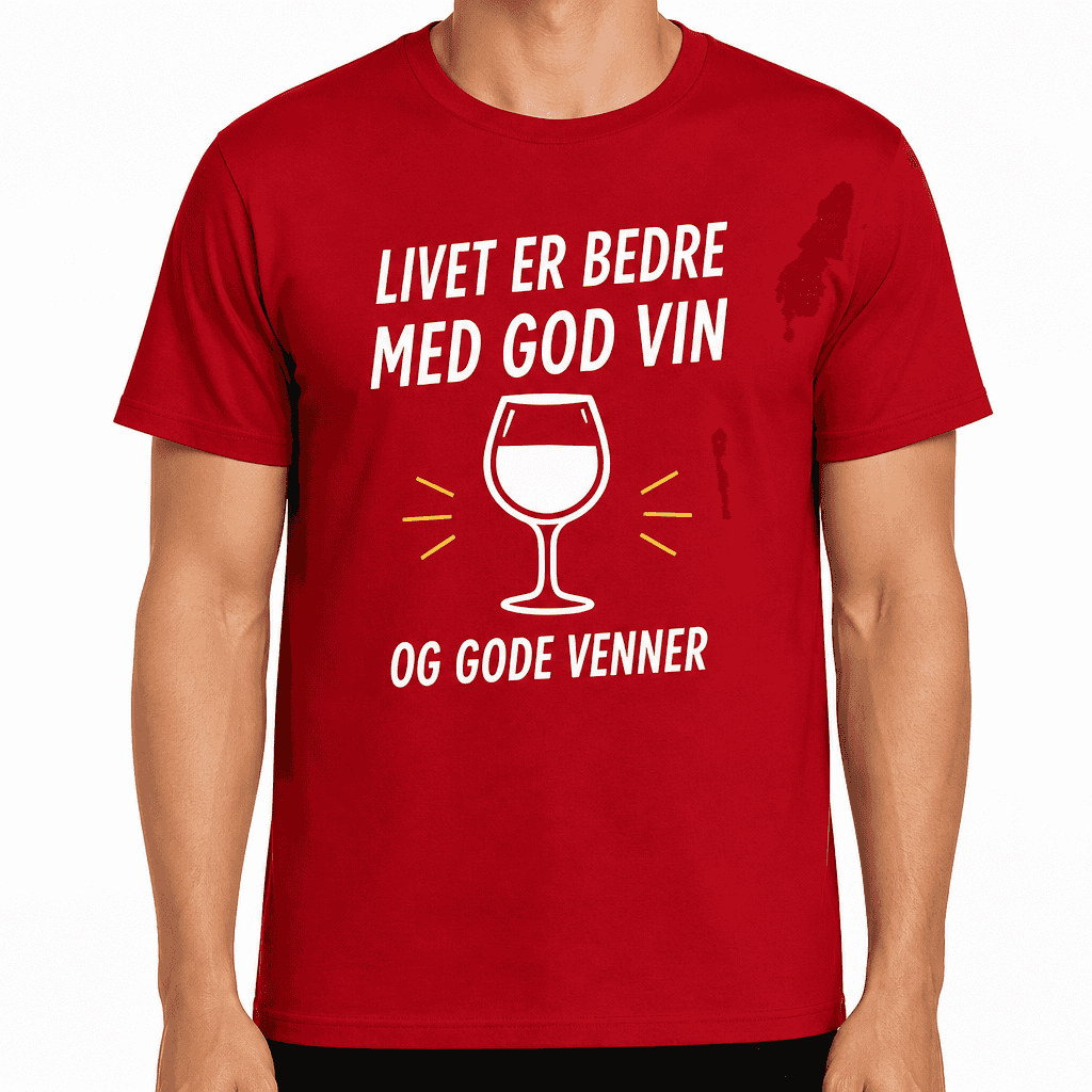 T-skjorte til 70-årsdag – Livet er bedre med god vin og gode venner