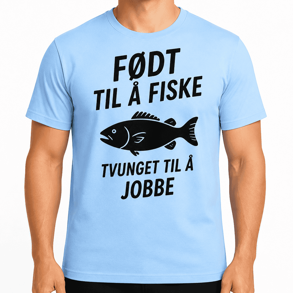 T-skjorte til 70-årsdag – Født til å fiske tvunget til å jobbe