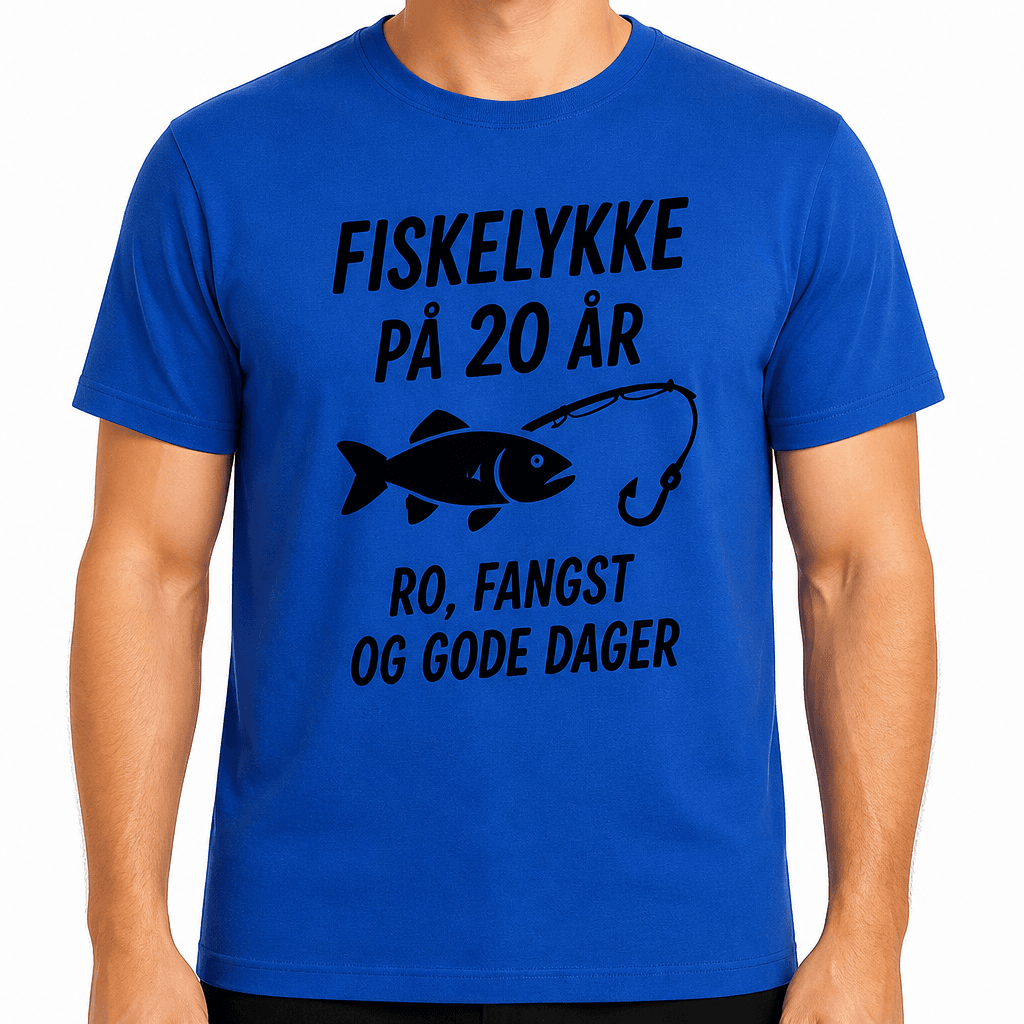 T-skjorte til 20-årsdag – Fiskelykke på 20 år ro, fangst og gode dager