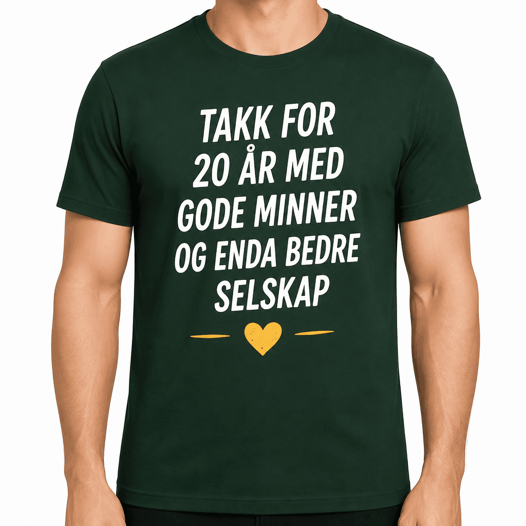 T-skjorte til 20-årsdag – Takk for 20 år med gode minner og enda bedre selskap