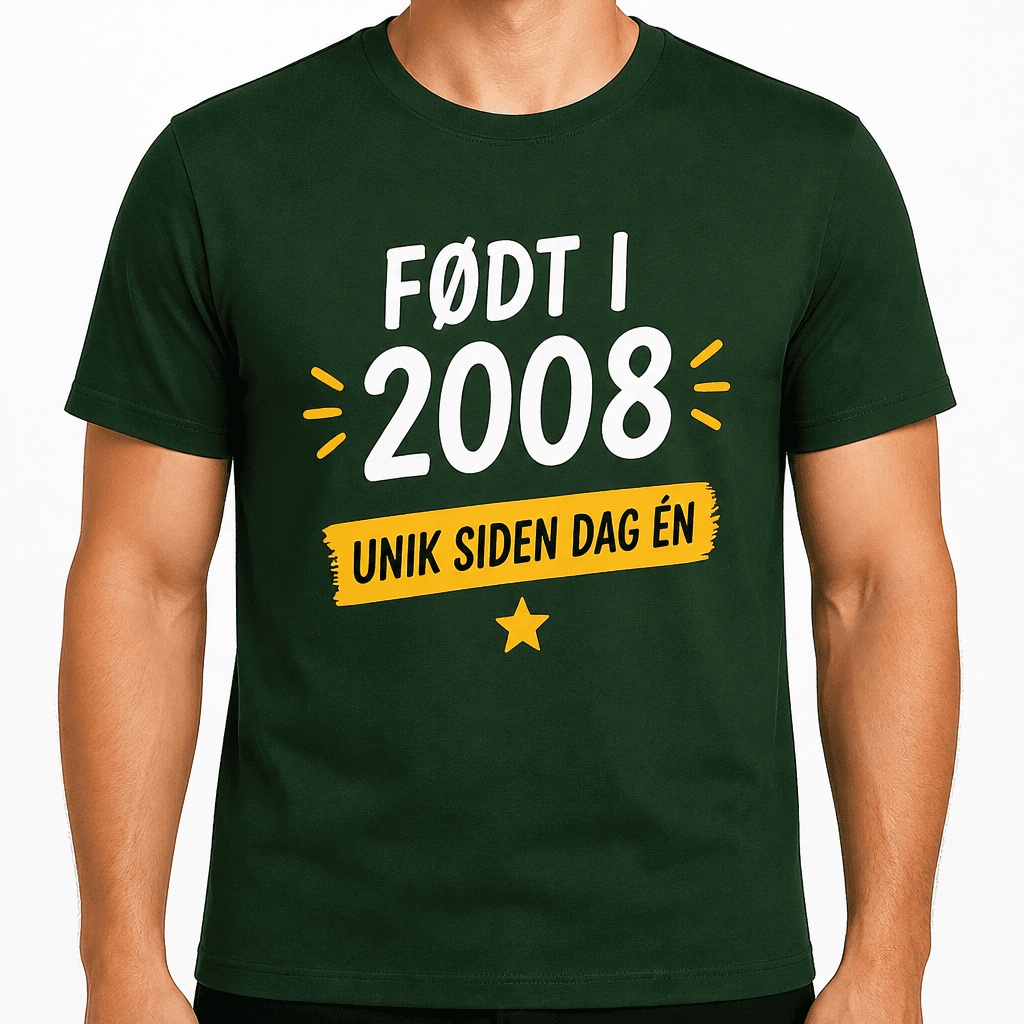 T-skjorte til 18-årsdag – Født i 2008 unik siden dag én