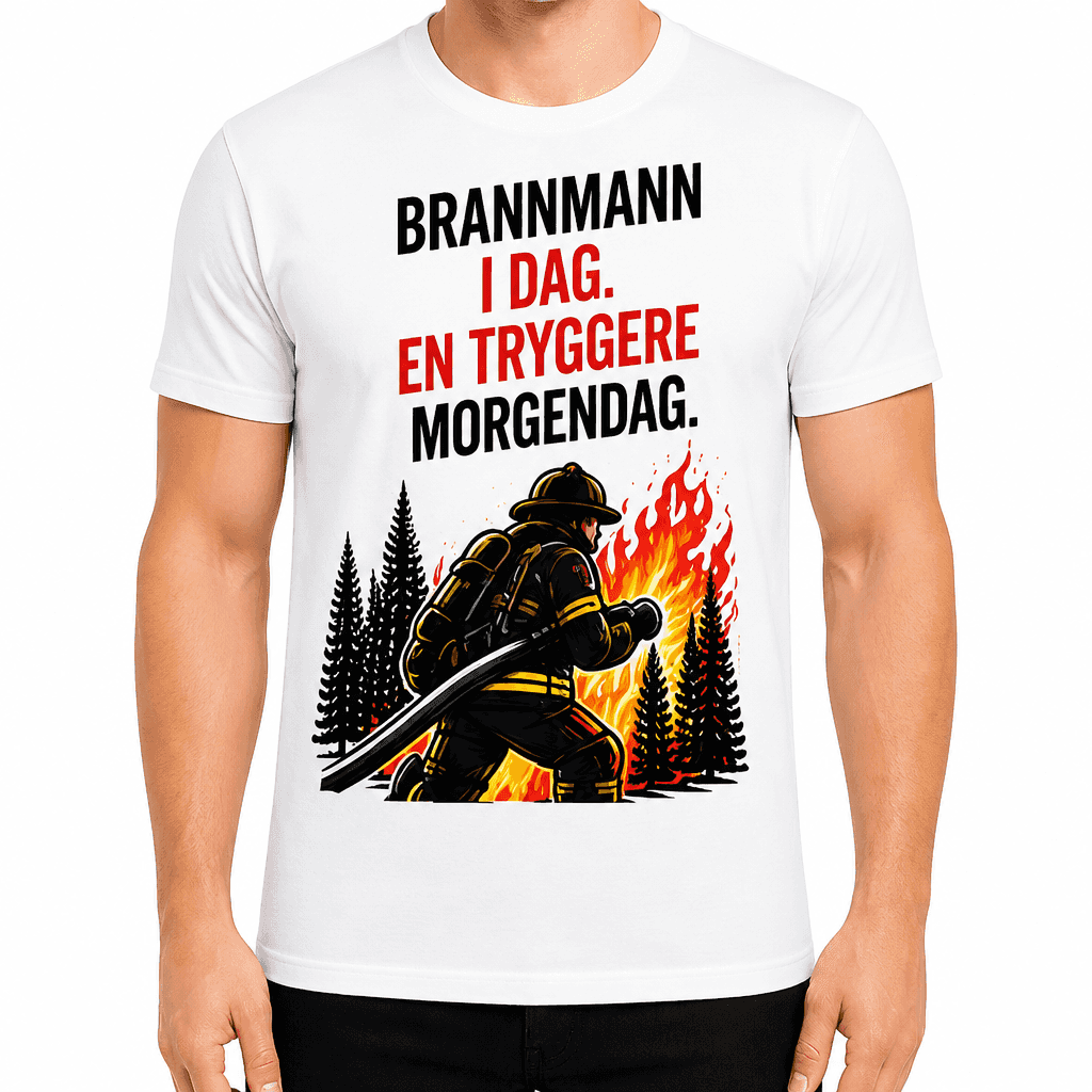 Brannmann T-skjorte â Brannmann i dag. En tryggere morgendag.
