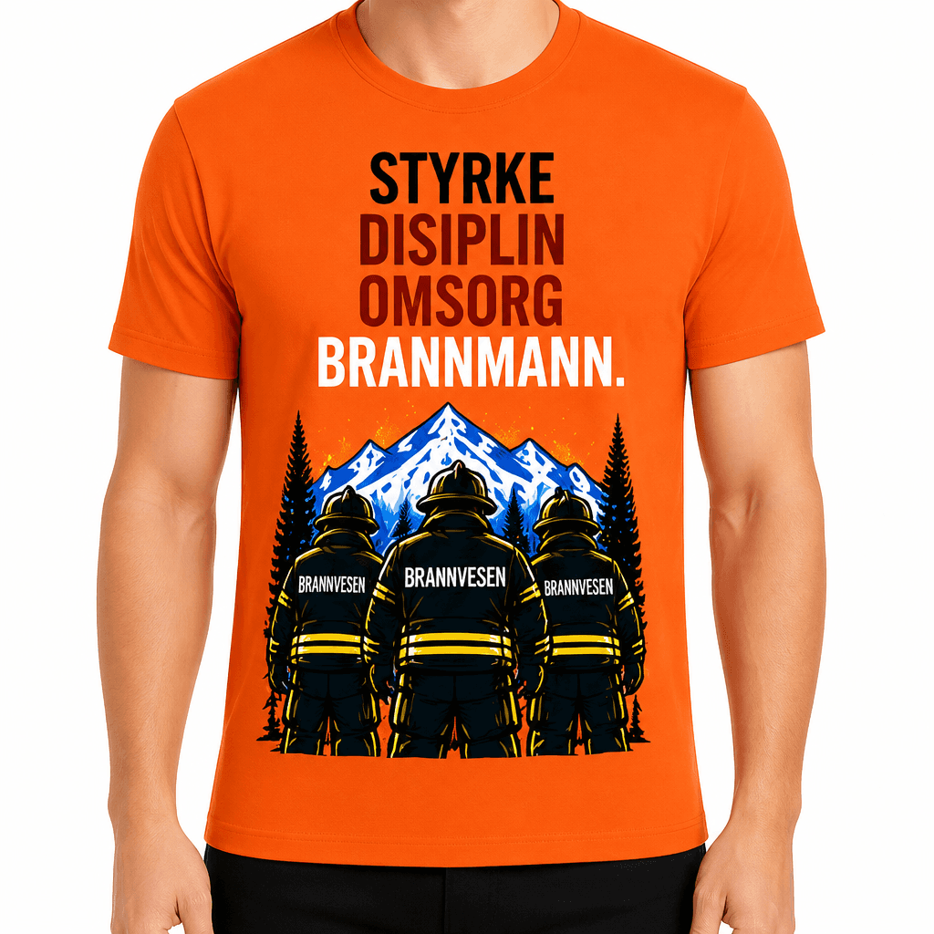 Brannmann T-skjorte – Styrke disiplin omsorg. Brannmann.