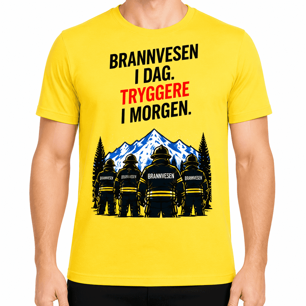 Brannmann T-skjorte â Brannvesen i dag. Tryggere i morgen.