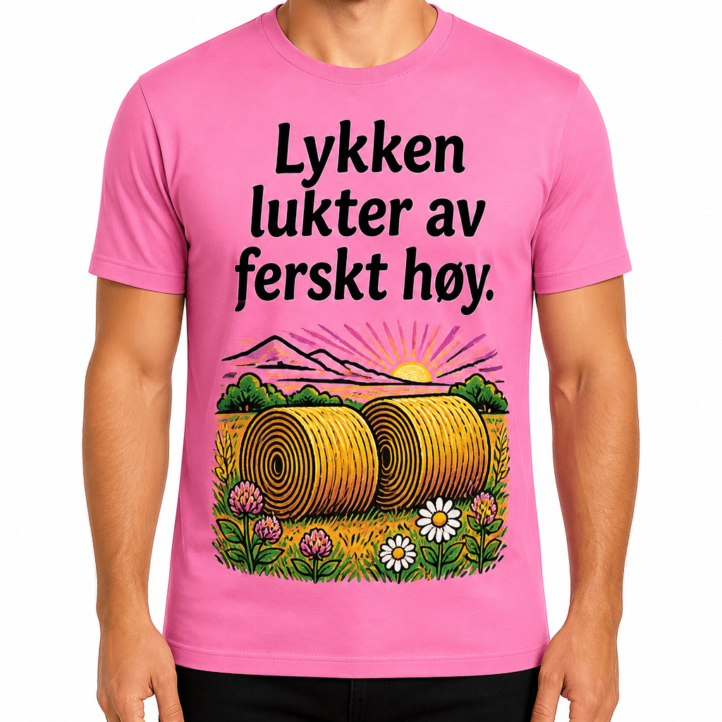 Bonde-T-skjorte – Lykken lukter av ferskt høy.