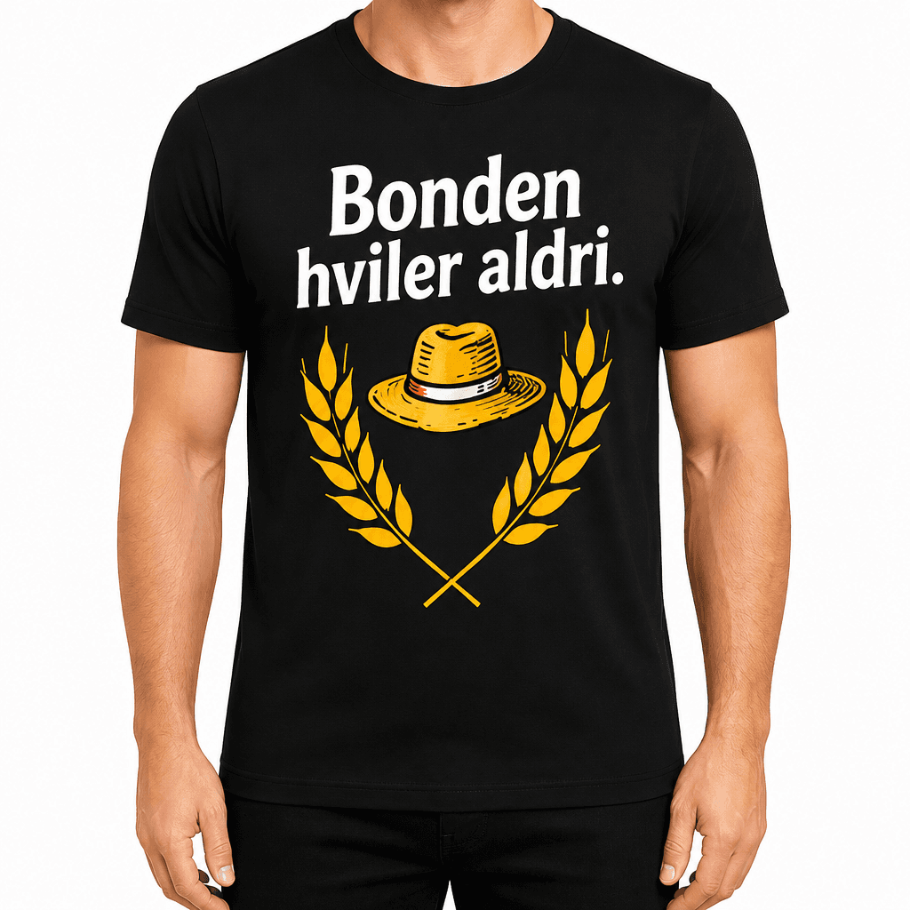 Bonde-T-skjorte – Bonden hviler aldri.