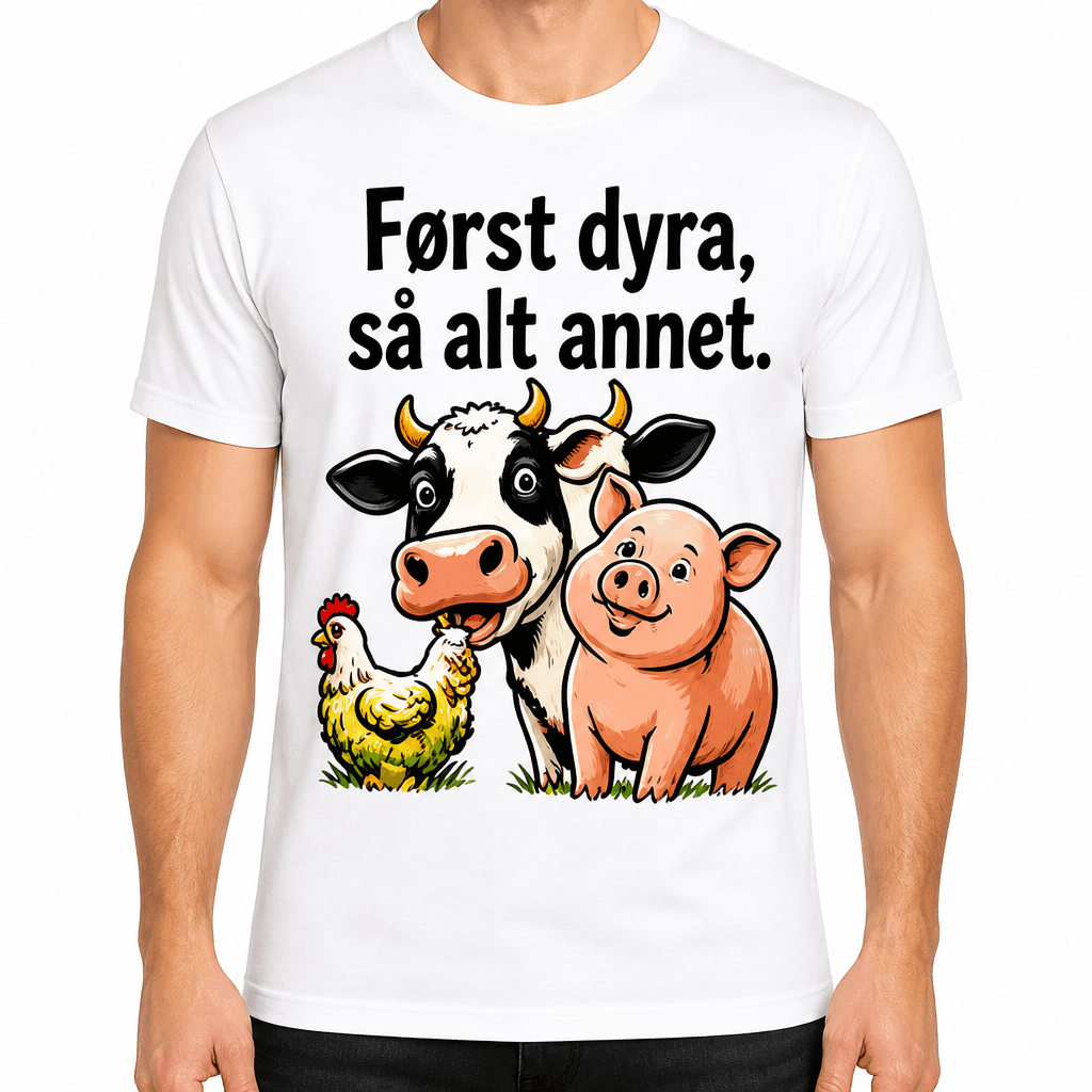 Bonde-T-skjorte – Først dyra, så alt annet.