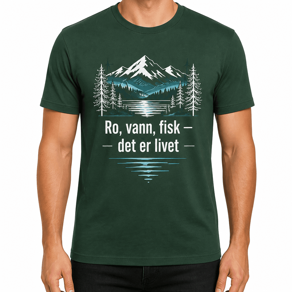 Fisker-T-skjorte – Ro, vann, fisk — det er livet