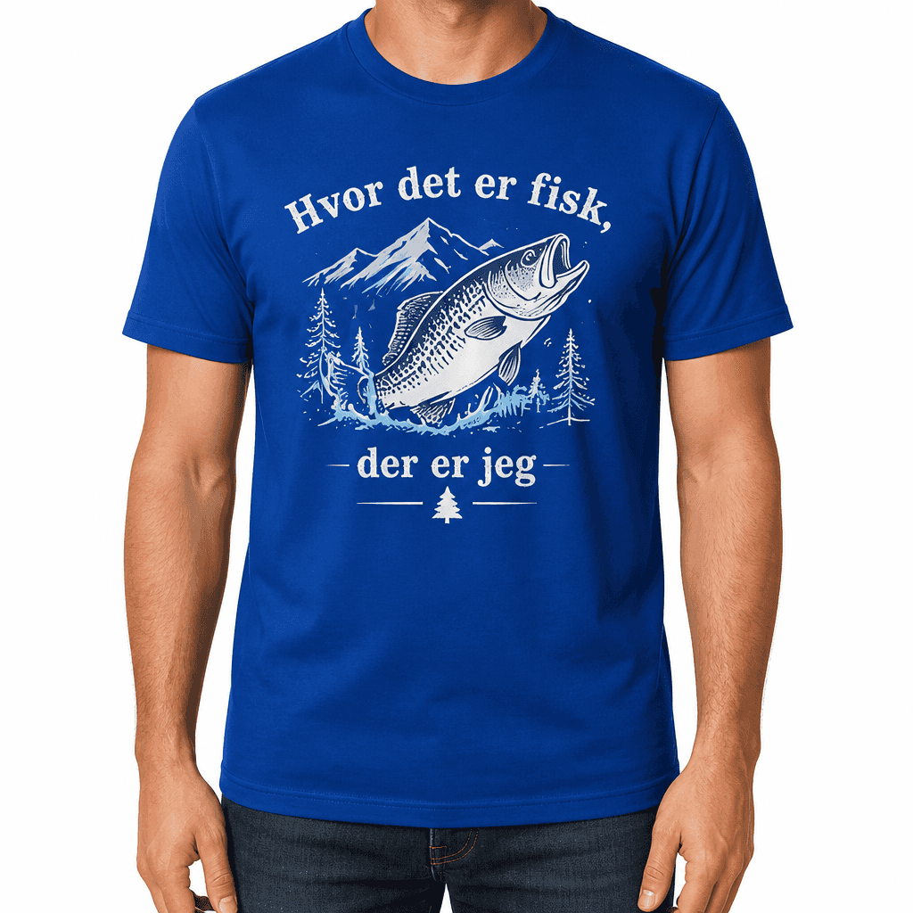 Fisker-T-skjorte – Hvor det er fisk, der er jeg