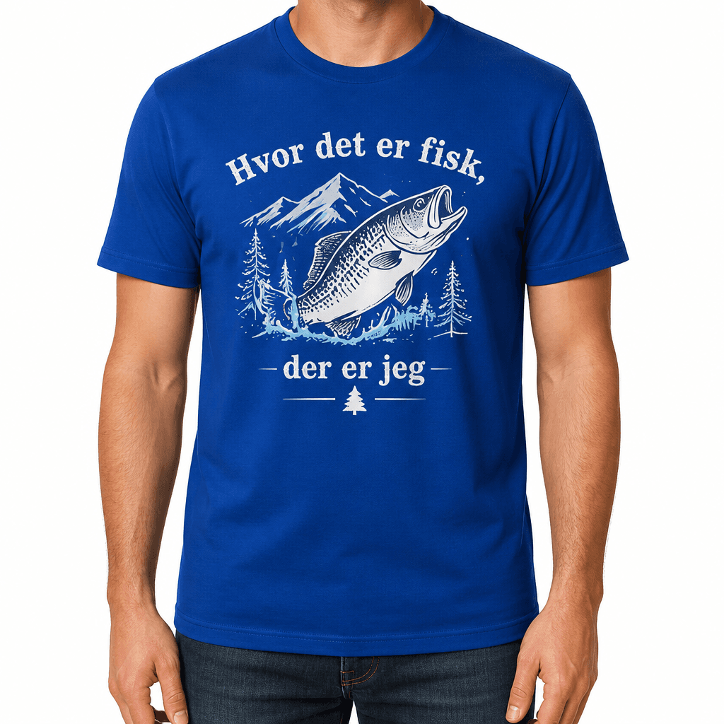 Fisker-T-skjorte – Hvor det er fisk, der er jeg