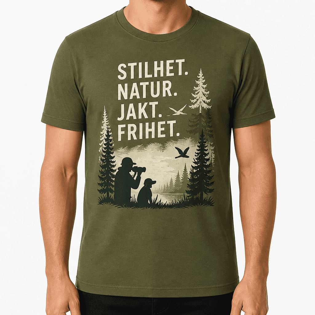 Jakt-T-skjorte – STILHET. NATUR. JAKT. FRIHET.