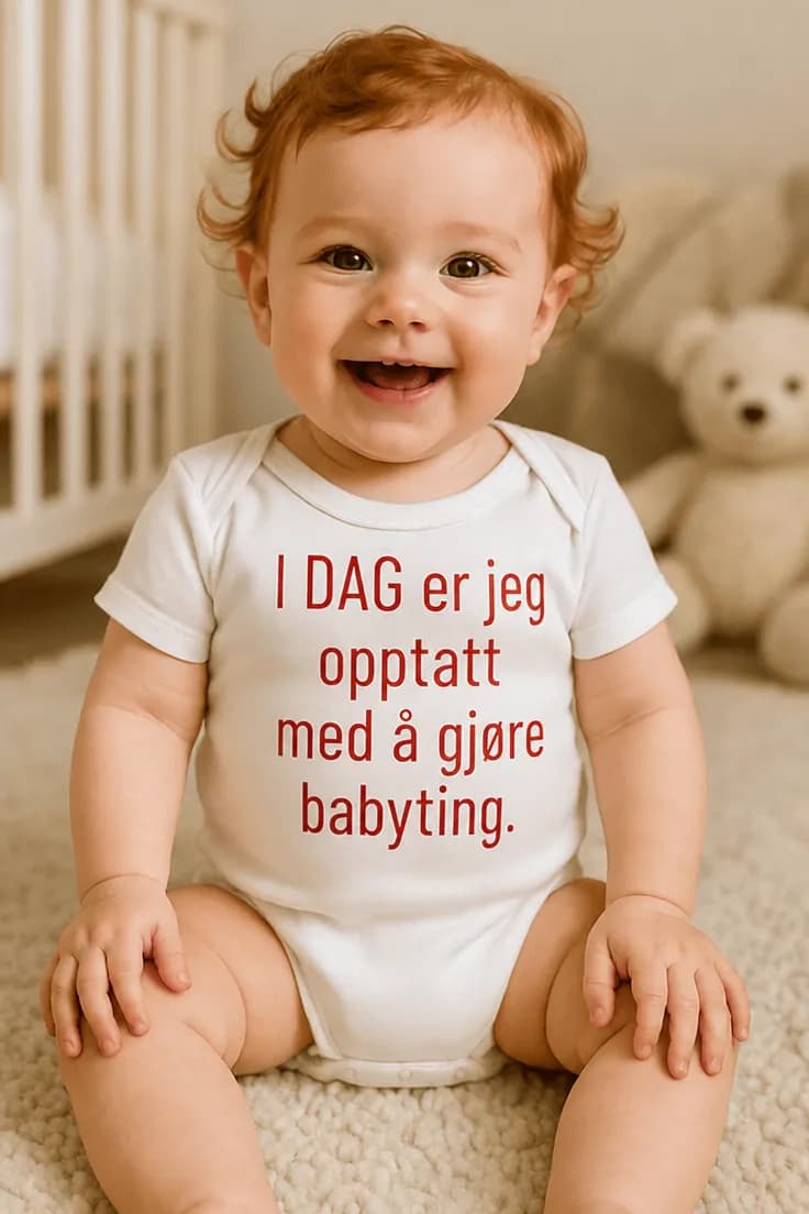 Baby-body Opptatt med babyting – blå tekst