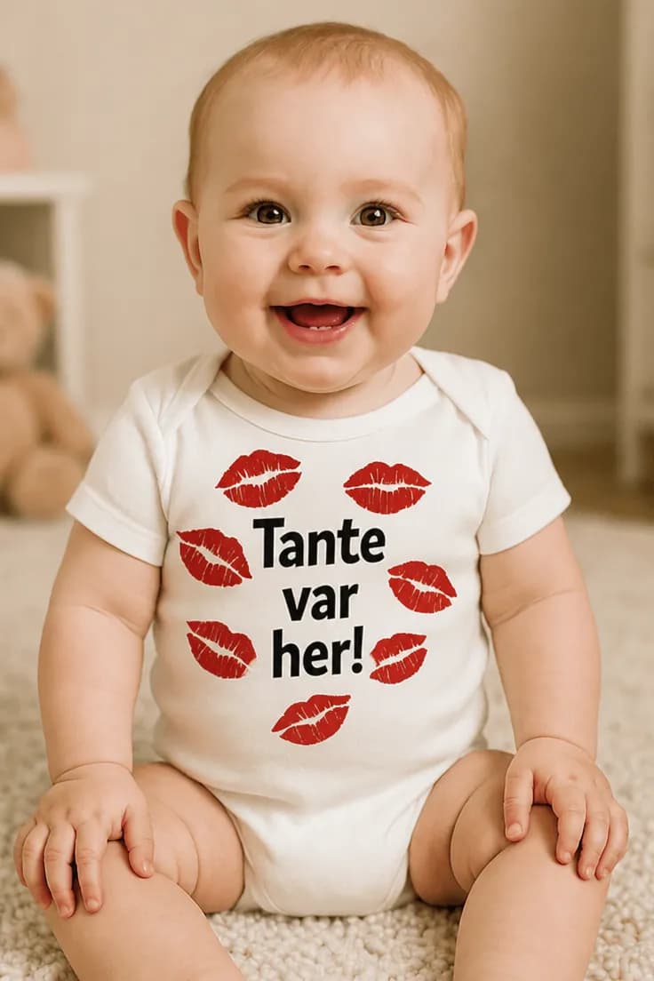 Baby-body Tante var her med ønsket tekst