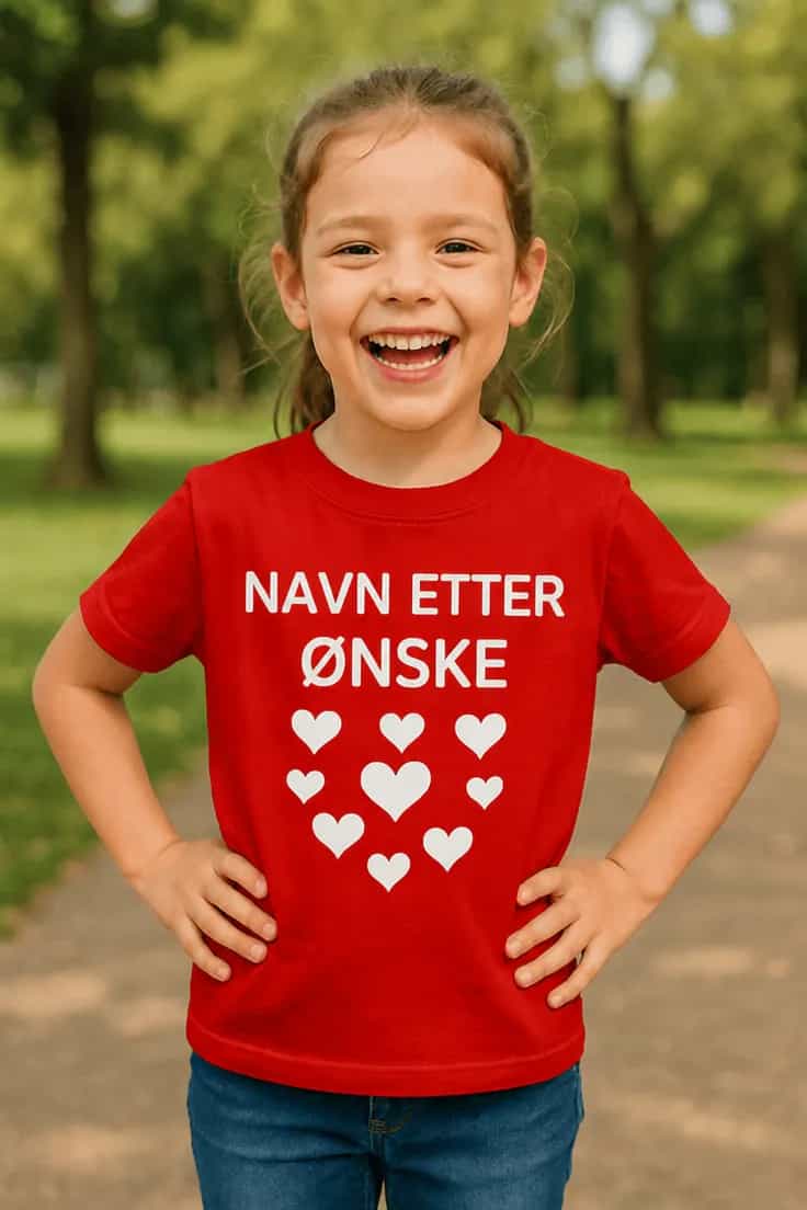 Barne t-skjorte hjerter med navn | NAVN ETTER ØNSKE