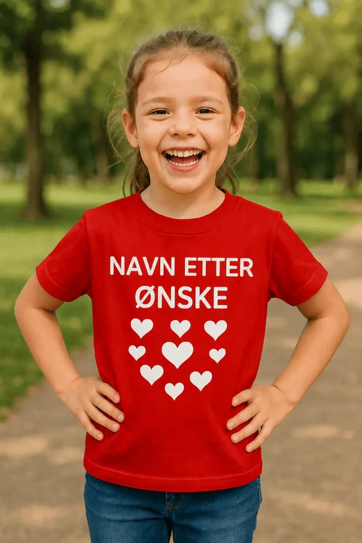 Barne t-skjorte hjerter med navn | NAVN ETTER ØNSKE