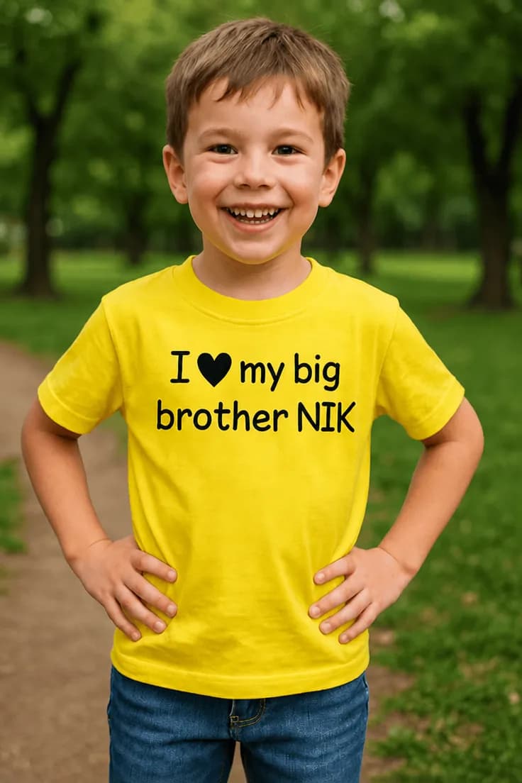 Barne t-skjorte Storebror med navn – I my big brother NIK