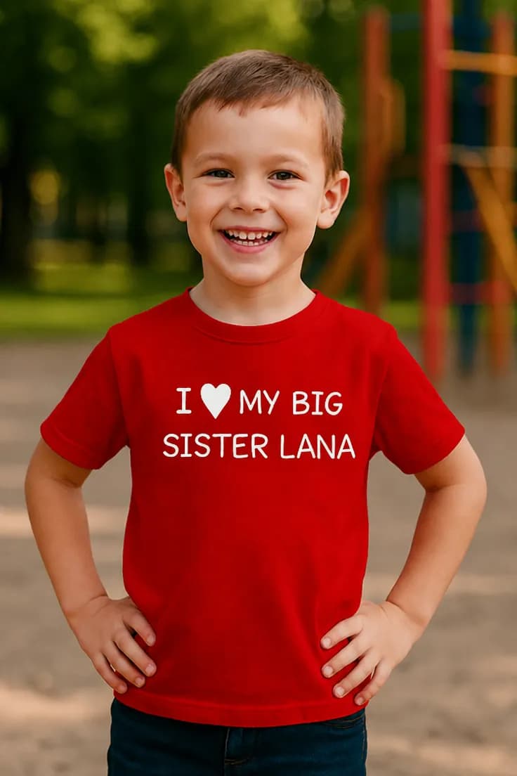 Barne t-skjorte Storesøster med navn | I ♥MY BIG SISTER LANA