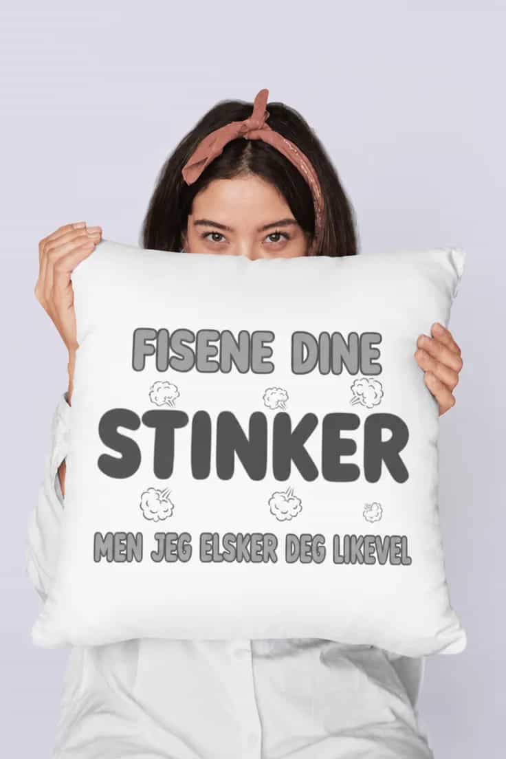 Dekorativ pute med morsom fisetekst – FISENE DINE