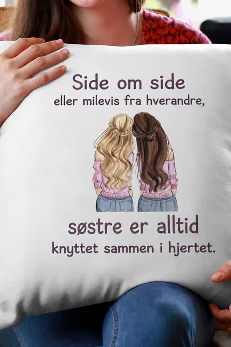Dekorativ pute Søstre forbundet i hjertet