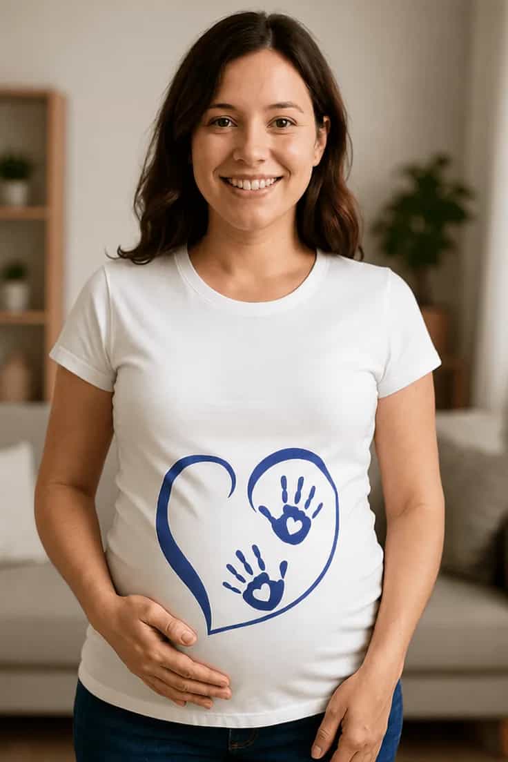 Gravid t-skjorte med hjerte og hender