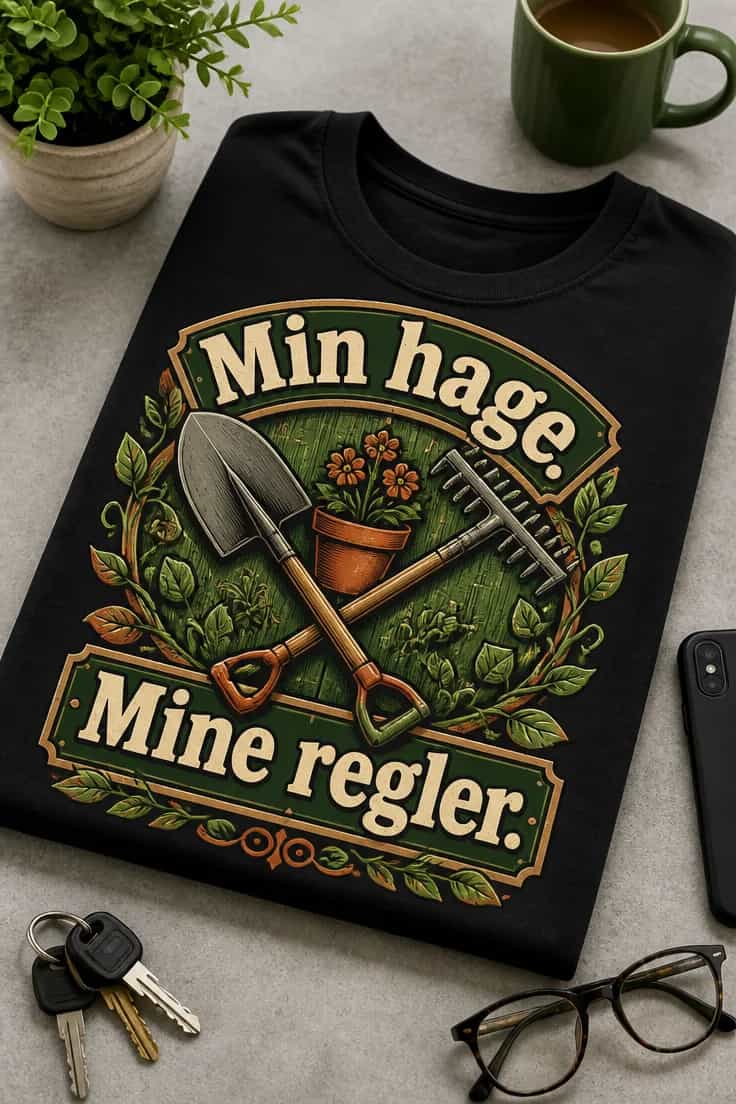 T-skjorte med «Min hage. Mine regler.»