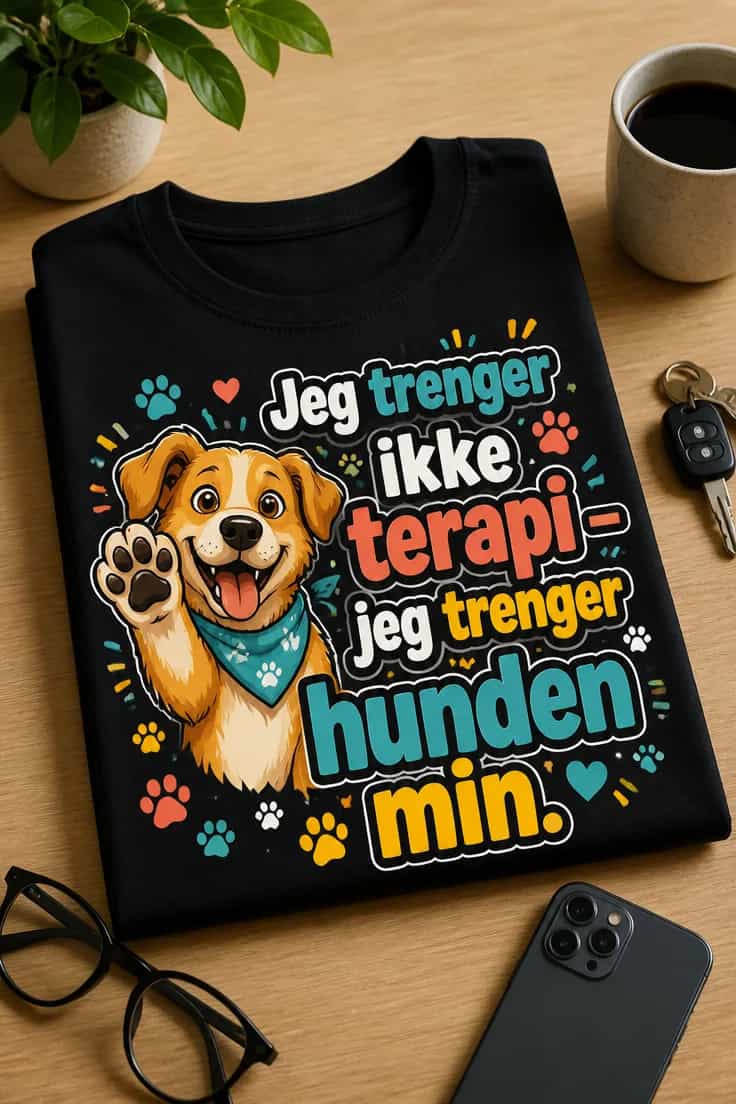 T-skjorte jeg trenger ikke terapi, jeg trenger hunden min