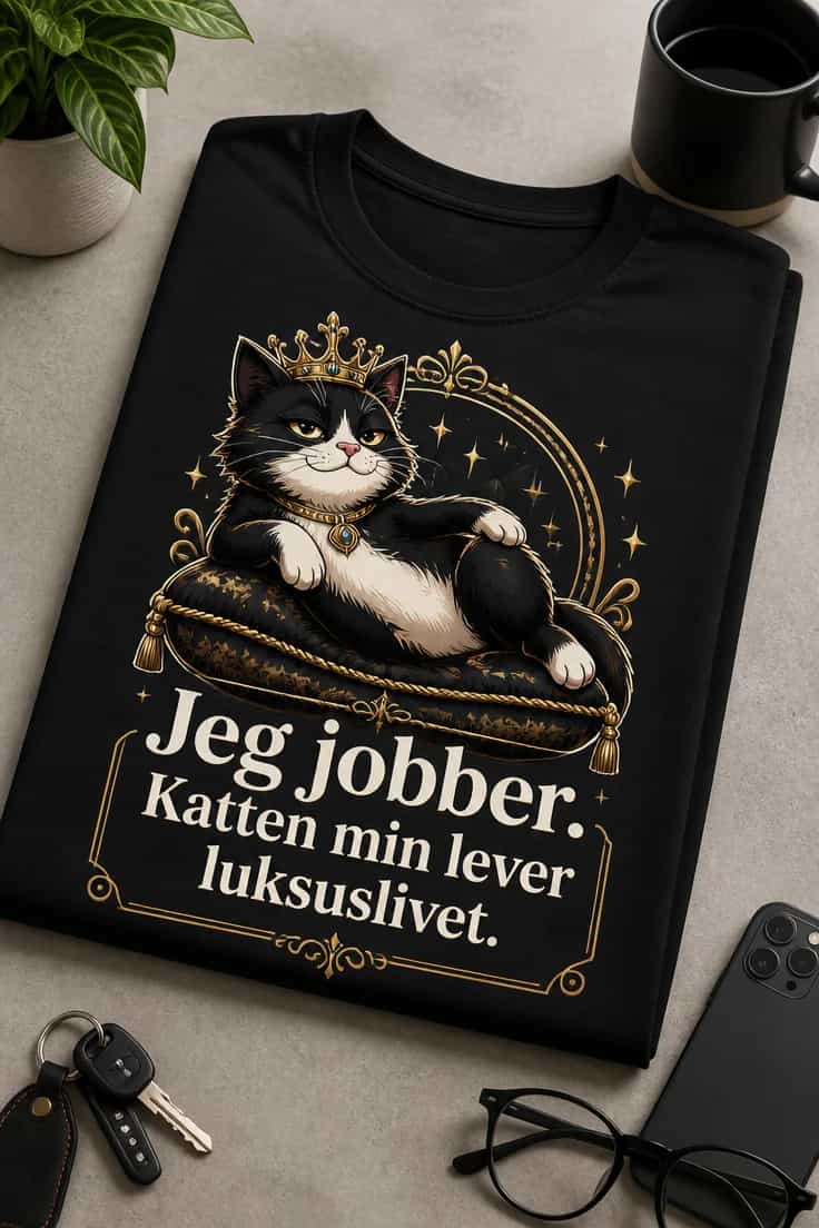 Kattetrøye jeg jobber. Katten min lever luksuslivet.