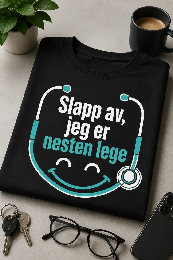 Medisinsk t-skjorte – Slapp av, jeg er nesten lege