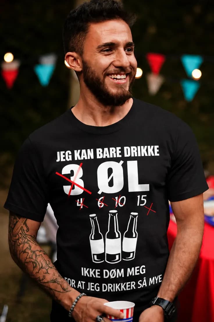 Morsom t-skjorte 3 øl – JEG KAN BARE DRIKKE
