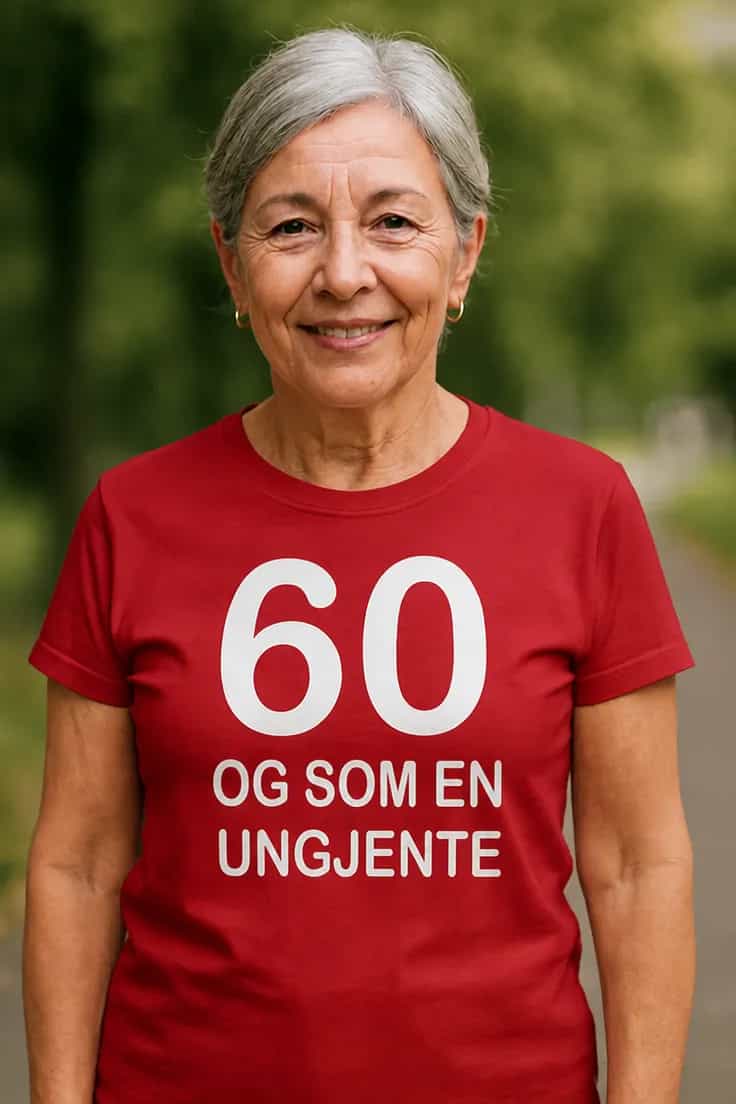 Morsom t-skjorte 60 og som ungjente – 60 OG SOM EN UNGJENTE