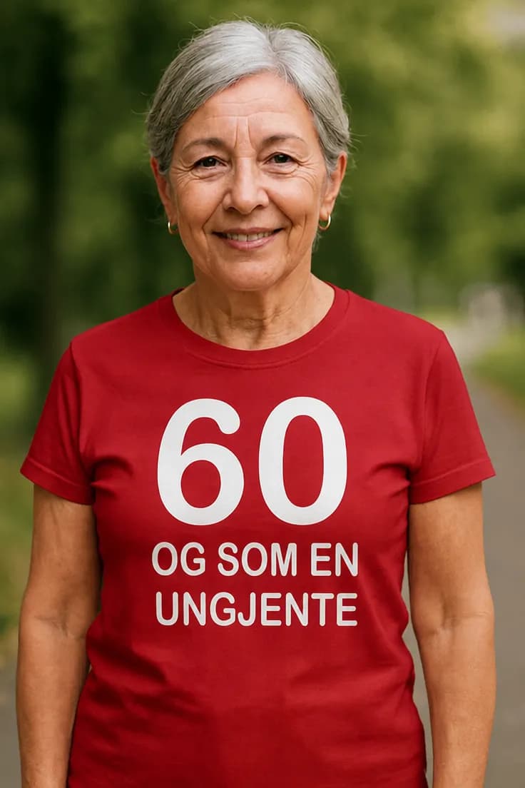 Morsom t-skjorte 60 og som ungjente – 60 OG SOM EN UNGJENTE