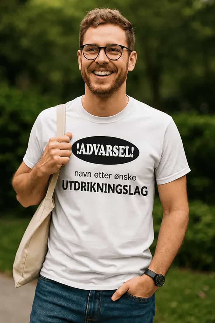 Morsom t-skjorte Advarsel utdrikningslag med navn