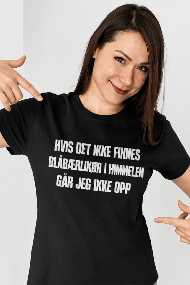 Morsom t-skjorte Blåbærlikør i himmelen
